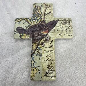 Giftcraft Sweet Offerings The Sparrow Ceramic Cross Psalm 91:4 Bird Decor 6 inch